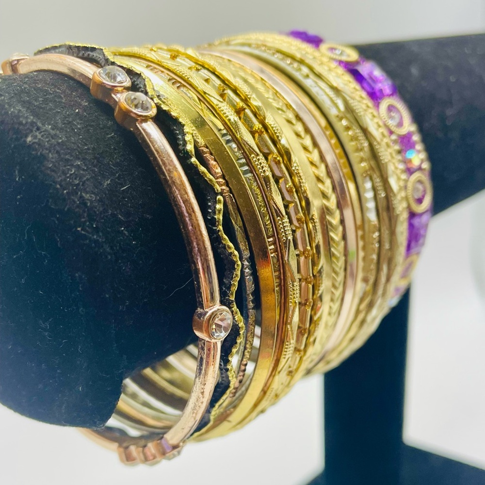 Gold And Purple Stackable Bangle Bracelet Set. 23… - image 3